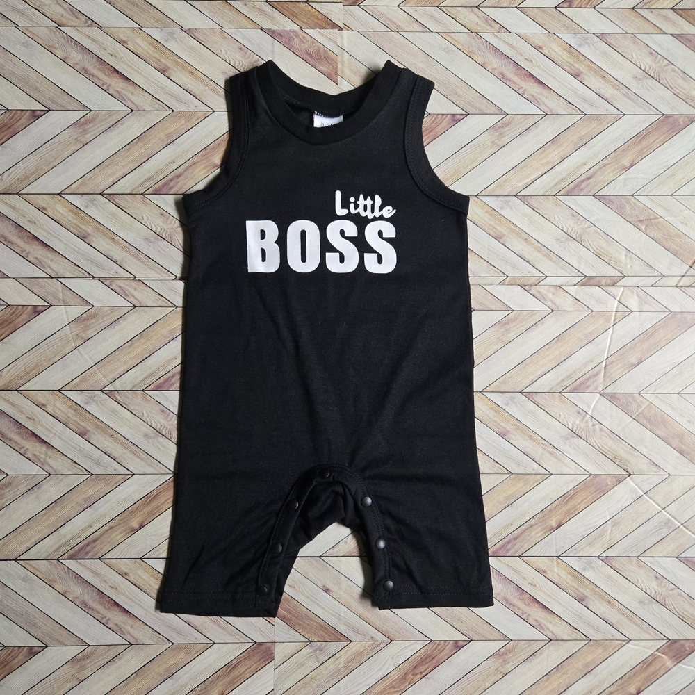 Baby Boy "Little Boss" Romper Sleeveless Black Bodysuit Summer One Piece 0-3M
